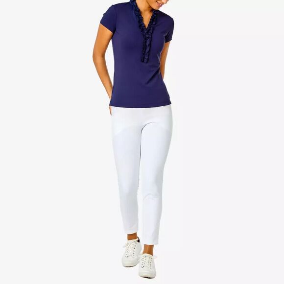 LILLY PULITZER Luxletic Women's Frida‎ Ruffle Polo Shirt UPF SIZE XXS Navy NWT - Picture 1 of 10
